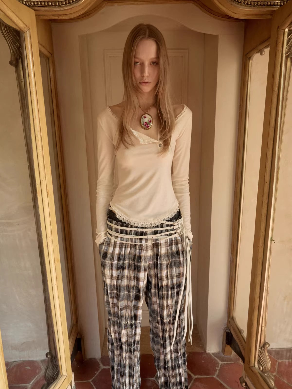 Lace Trim Henley Top