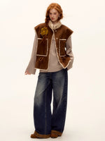 Suede Patchwork Cat-Whisker Wide-Leg Jeans