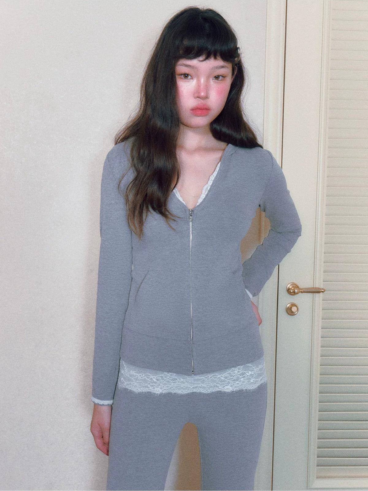 Fitted V-Neck Zip Hoodie