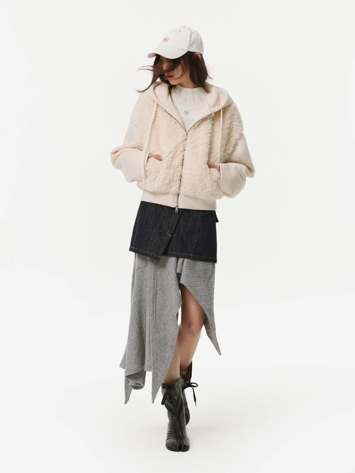 Asymmetric Button Denim Midi Skirt
