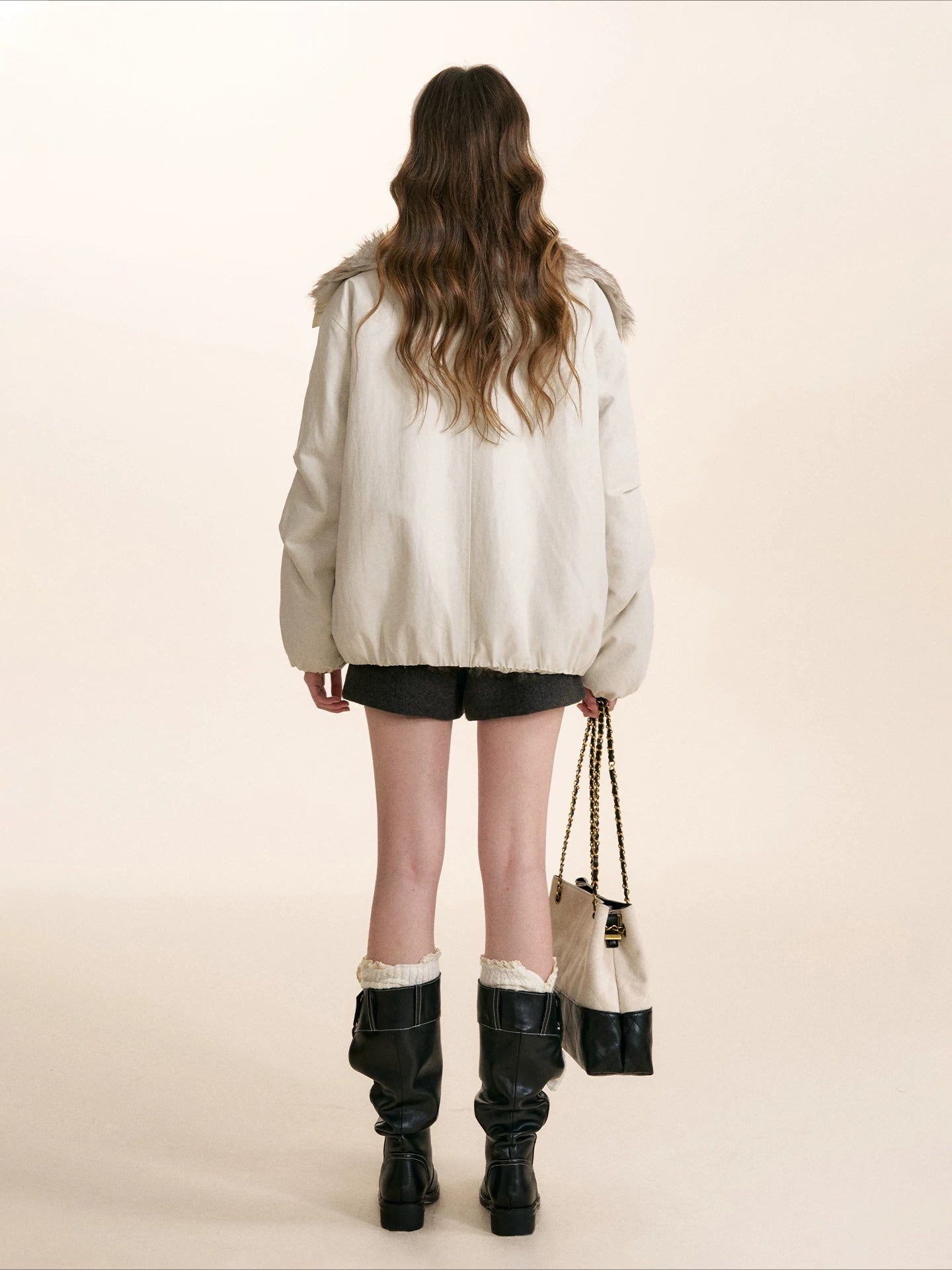 Brown &amp; White Fur Collar Parka Jacket