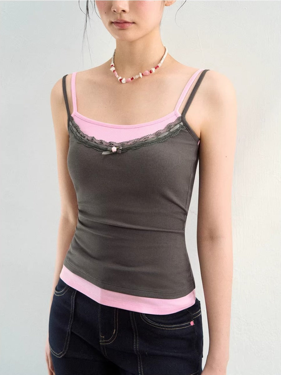 Contrast Lace Strap Tank