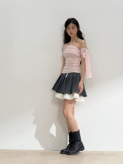 Diagonal Strap Off-shoulder T-shirt