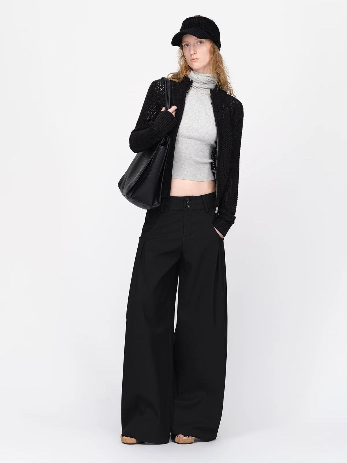 Black Cropped Knit Cardigan