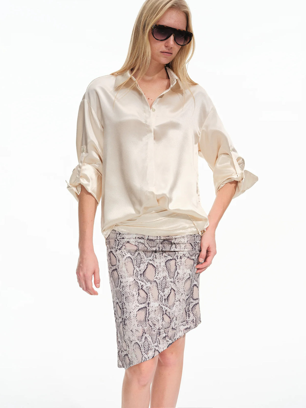 Snake Print Asymmetric Pencil Skirt