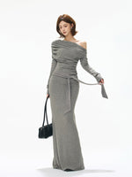 Ruched One-Shoulder Knit Dress