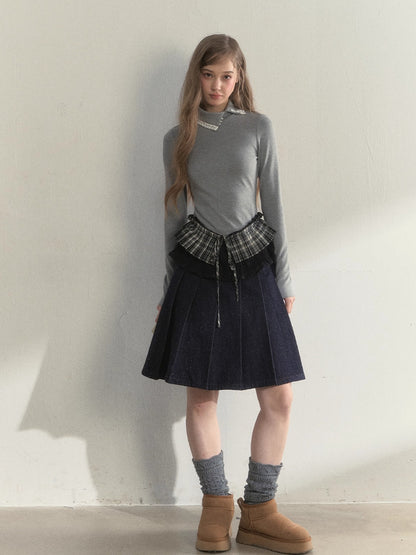 “Layered Essential” Pleated Panel Knit Top