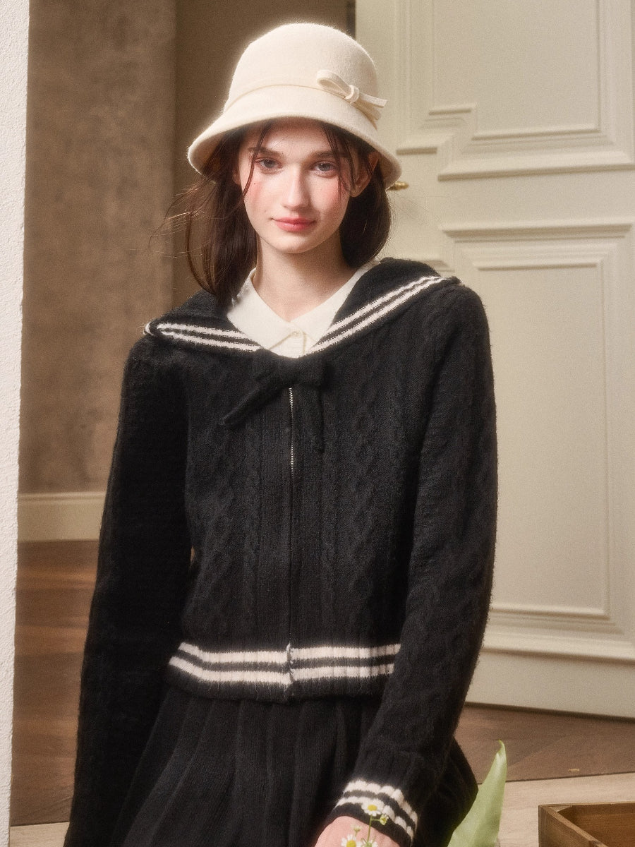 Memo Wool Cloud Knit Cardigan &amp; Pleated Skirt Set