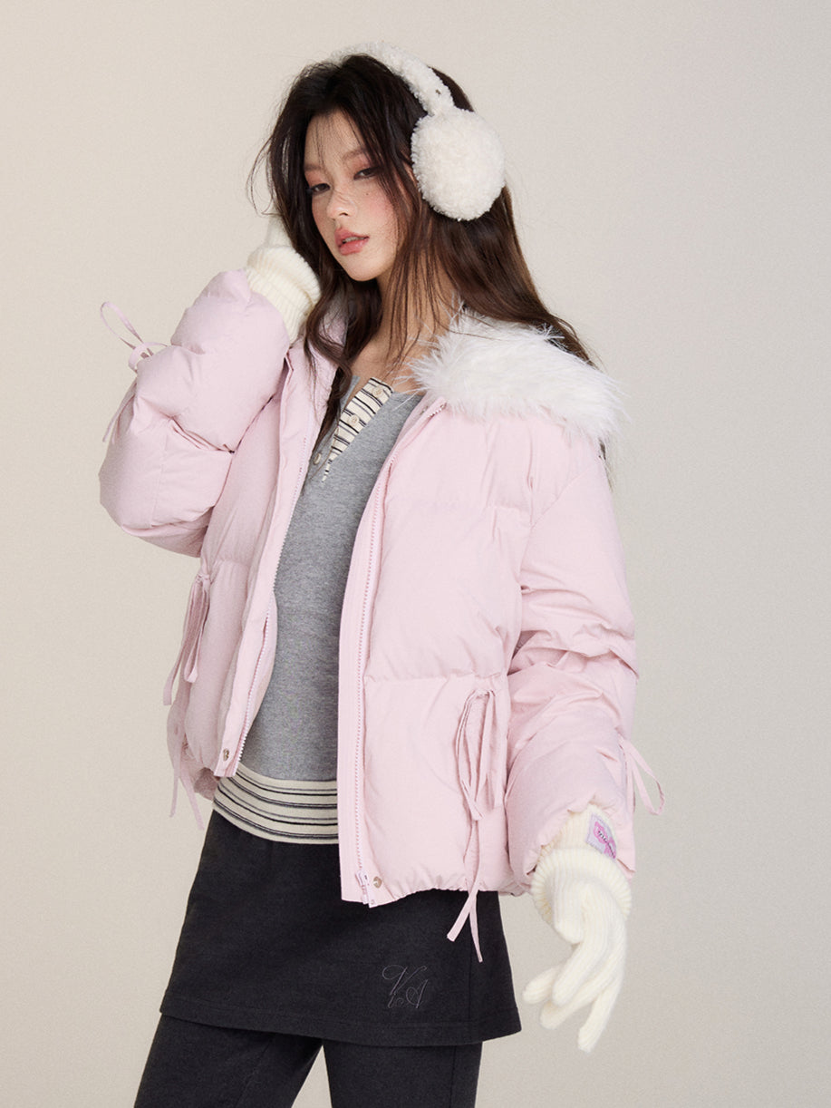 Winter Drawstring Fur Collar Down