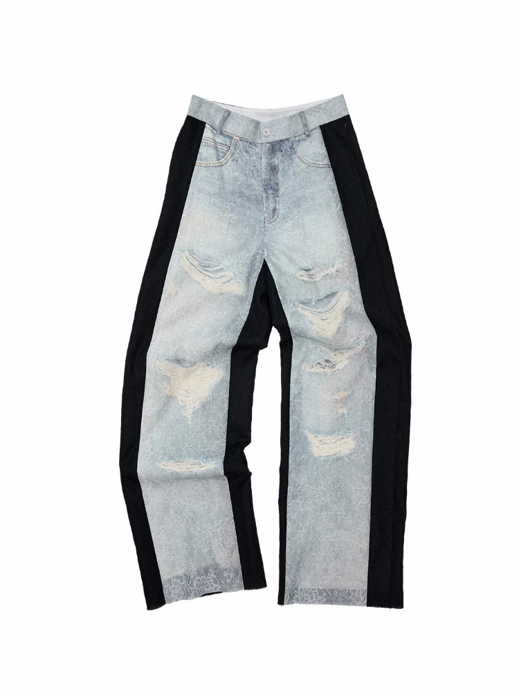 Lace Printed Wide Leg Jeans