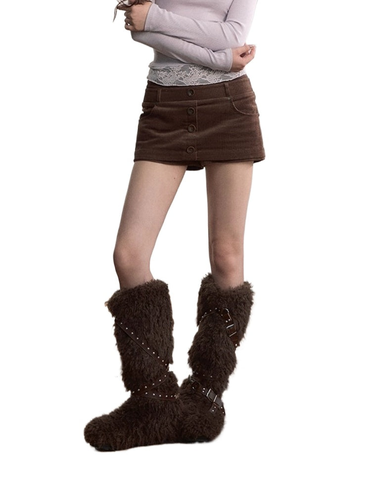 Corduroy Multi-Waistband Mini Skirt