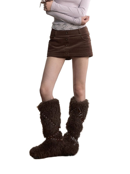 Corduroy Multi-Waistband Mini Skirt