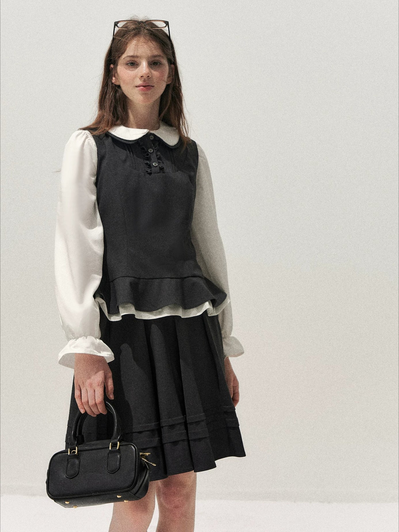 Lace-Trim Vest &amp; Pleated Skirt Set
