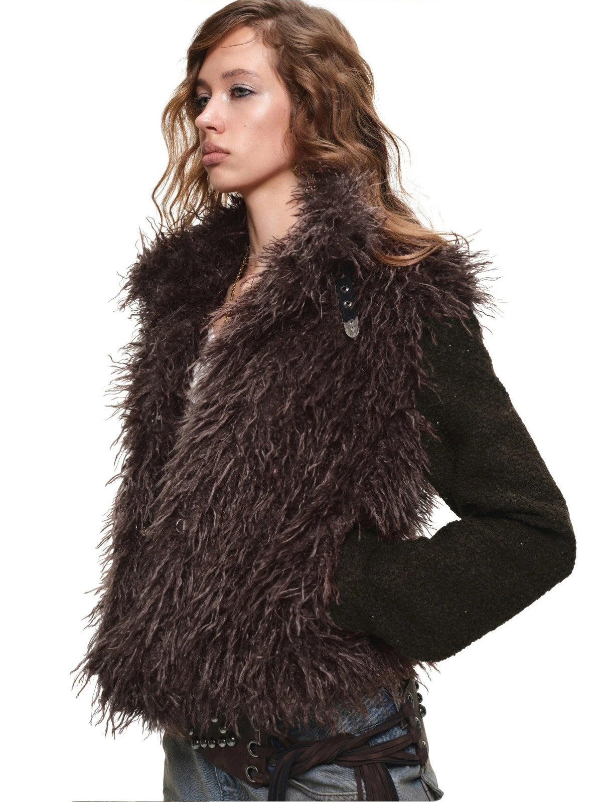 Vintage Faux Fur Panelled Wool-Blend Jacket