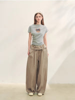 Elastic Pleated Crew Neck T-shirt