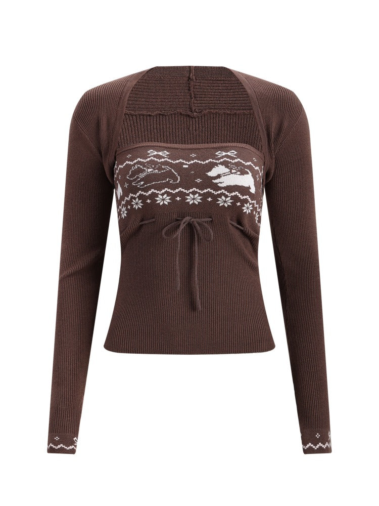 Brown Fair Isle Cardigan Set