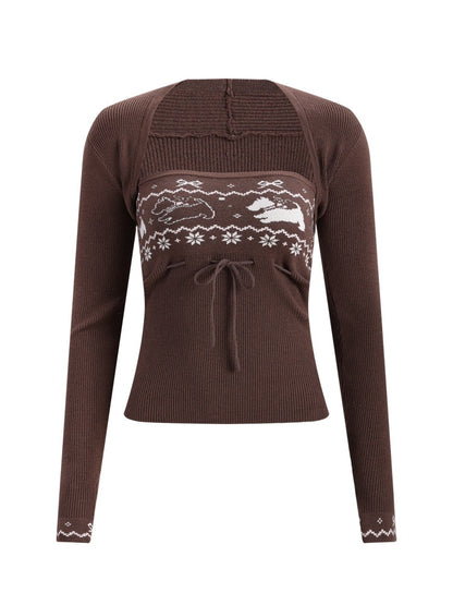 Brown Fair Isle Cardigan Set