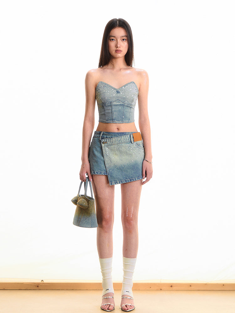 Waist-enhancing Rhinestone Denim Bustier