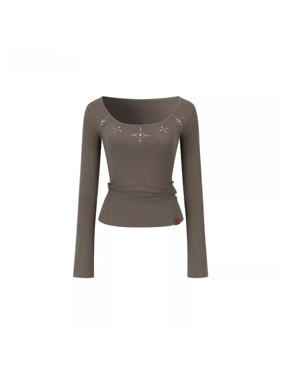 Rhinestone Knit U-Neck Tee