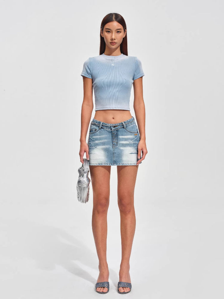 Mineral Blue Equestrian Denim Mini Skirt