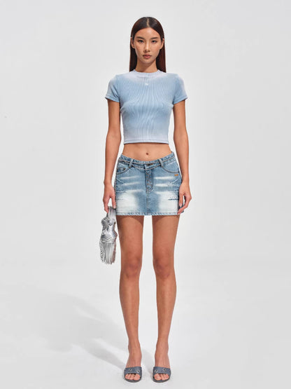 Mineral Blue Equestrian Denim Mini Skirt