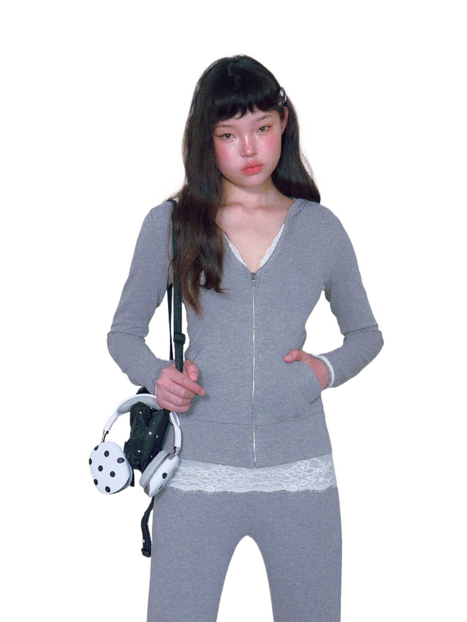 Fitted V-Neck Zip Hoodie