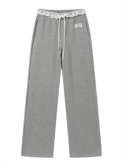 Lace Waist Wide-Leg Sweatpants