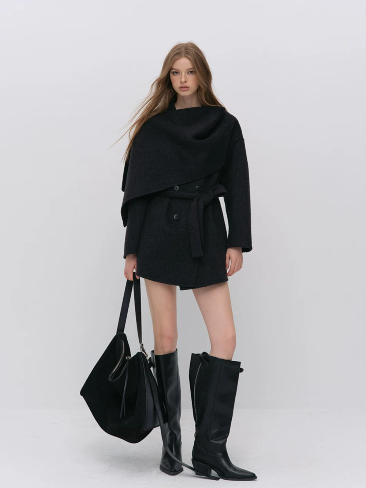 Modern Cape Scarf Wool Coat