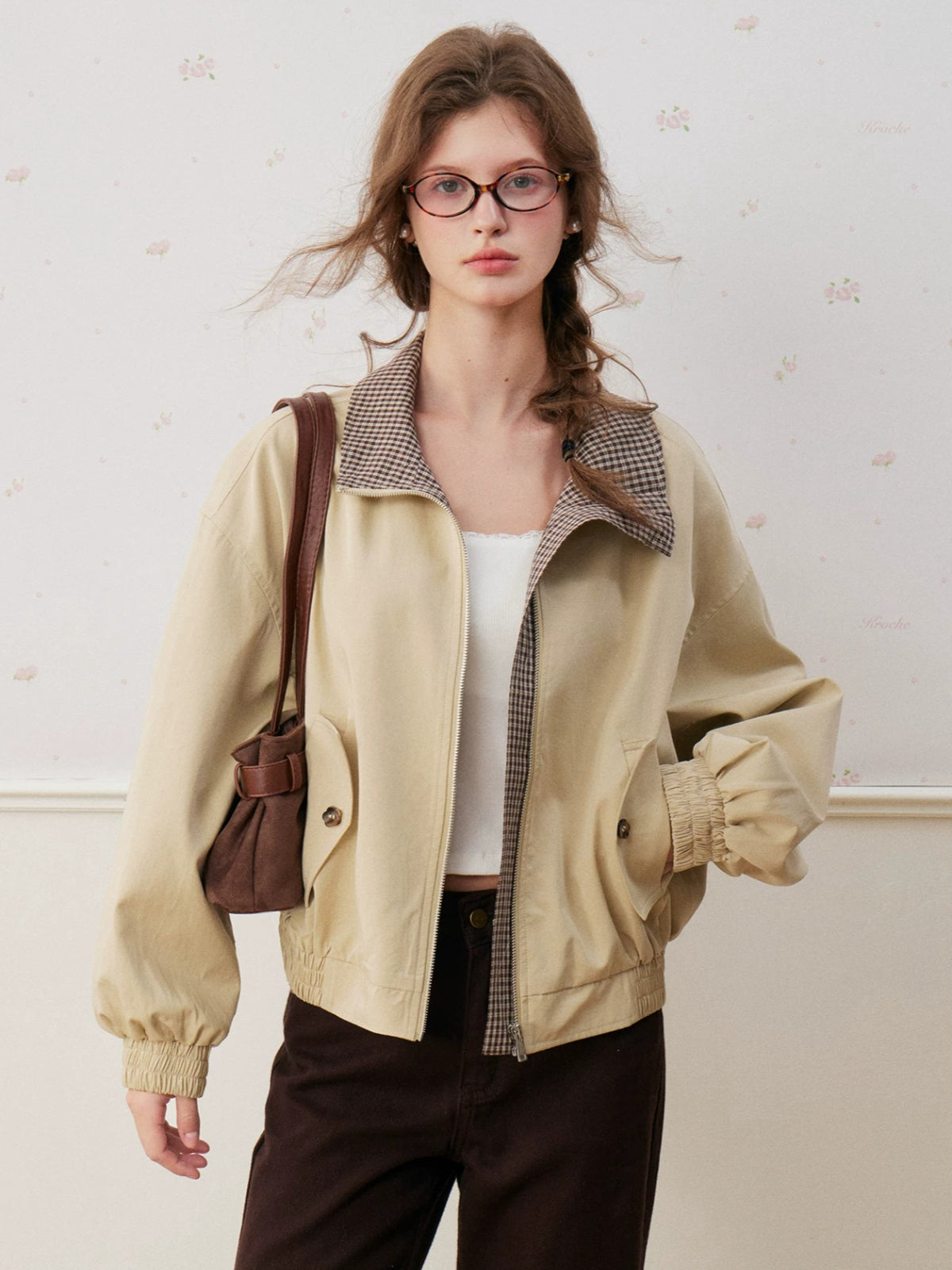 Plaid Collar Cropped Jacket