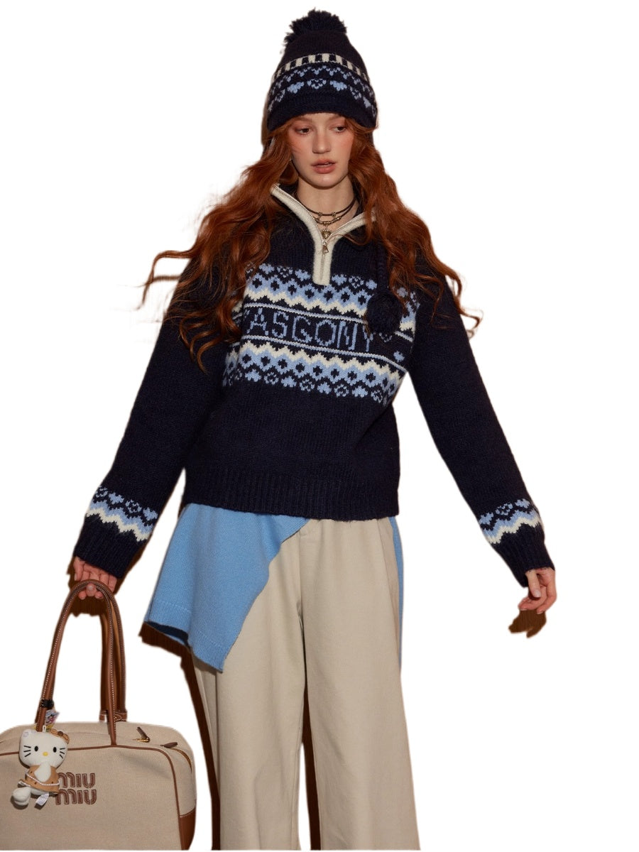 Heart Fair Isle Wool Zip Pullover Set