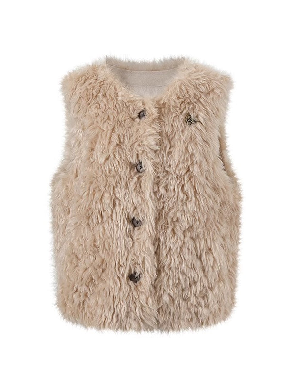 Shearling Logo Pin Curly Vest