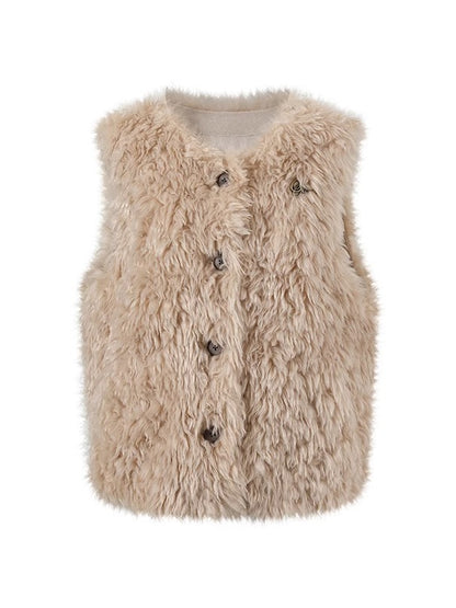 Shearling Logo Pin Curly Vest