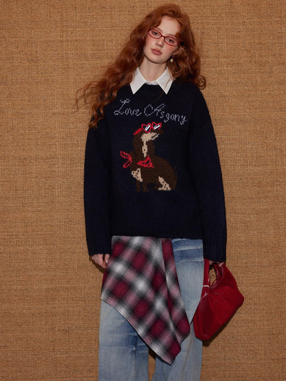 Animal Jacquard Embroidered Knit Sweater