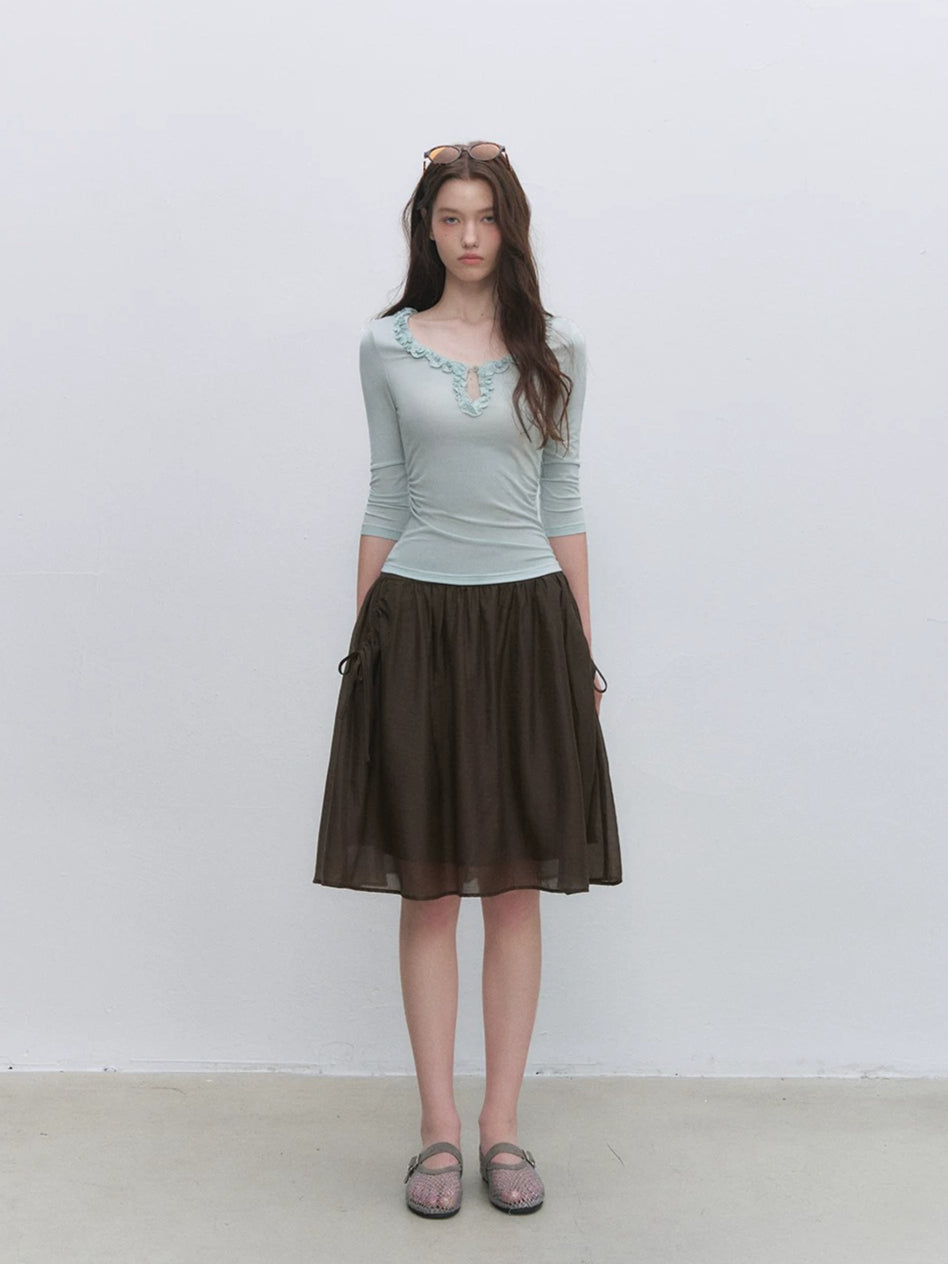 Lyocell Ruffle V-Neck Top