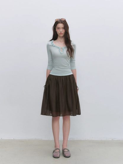Lyocell Ruffle V-Neck Top