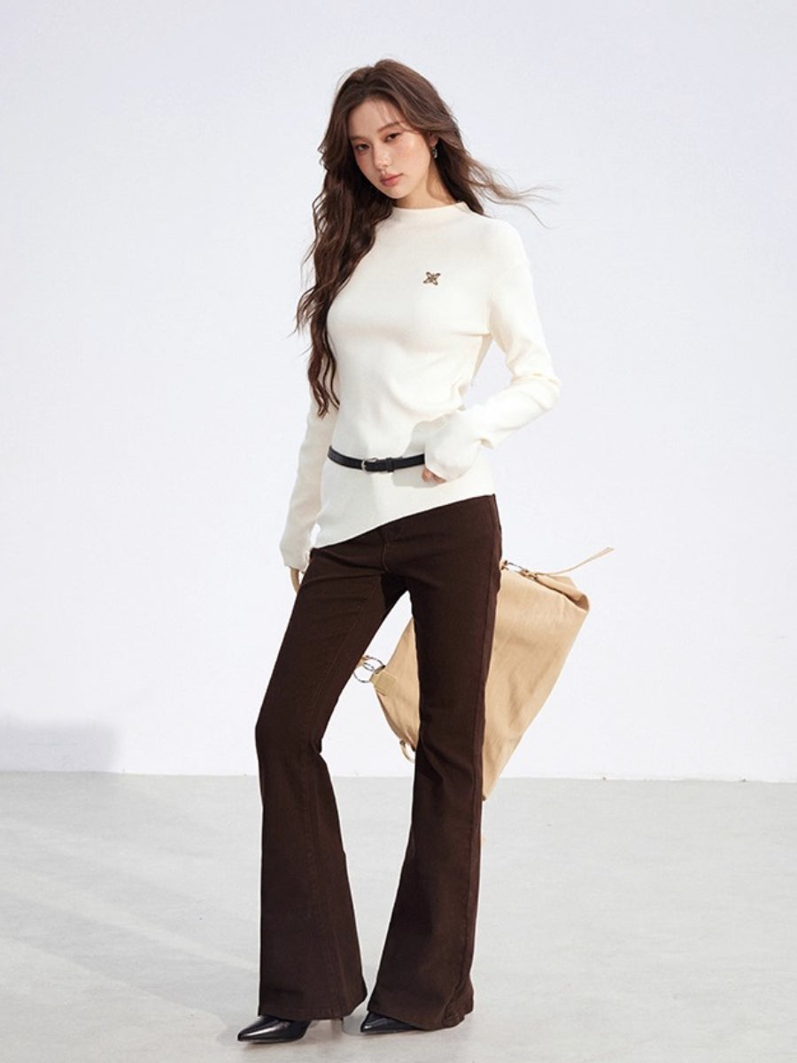 Embroidered Flared Slim-Fit Jeans