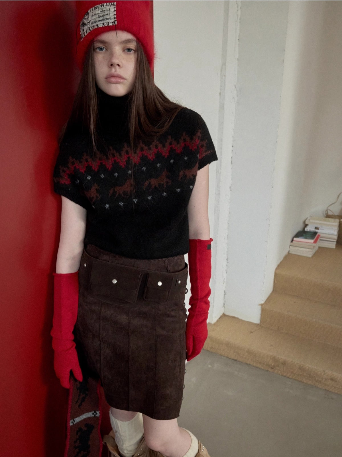 Suede Studded A-Line Skirt