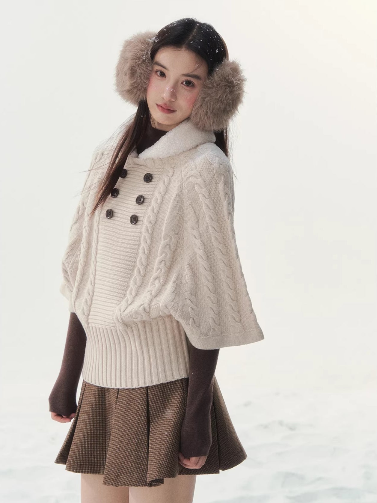 Light Brown Cable Cape Knit Sweater