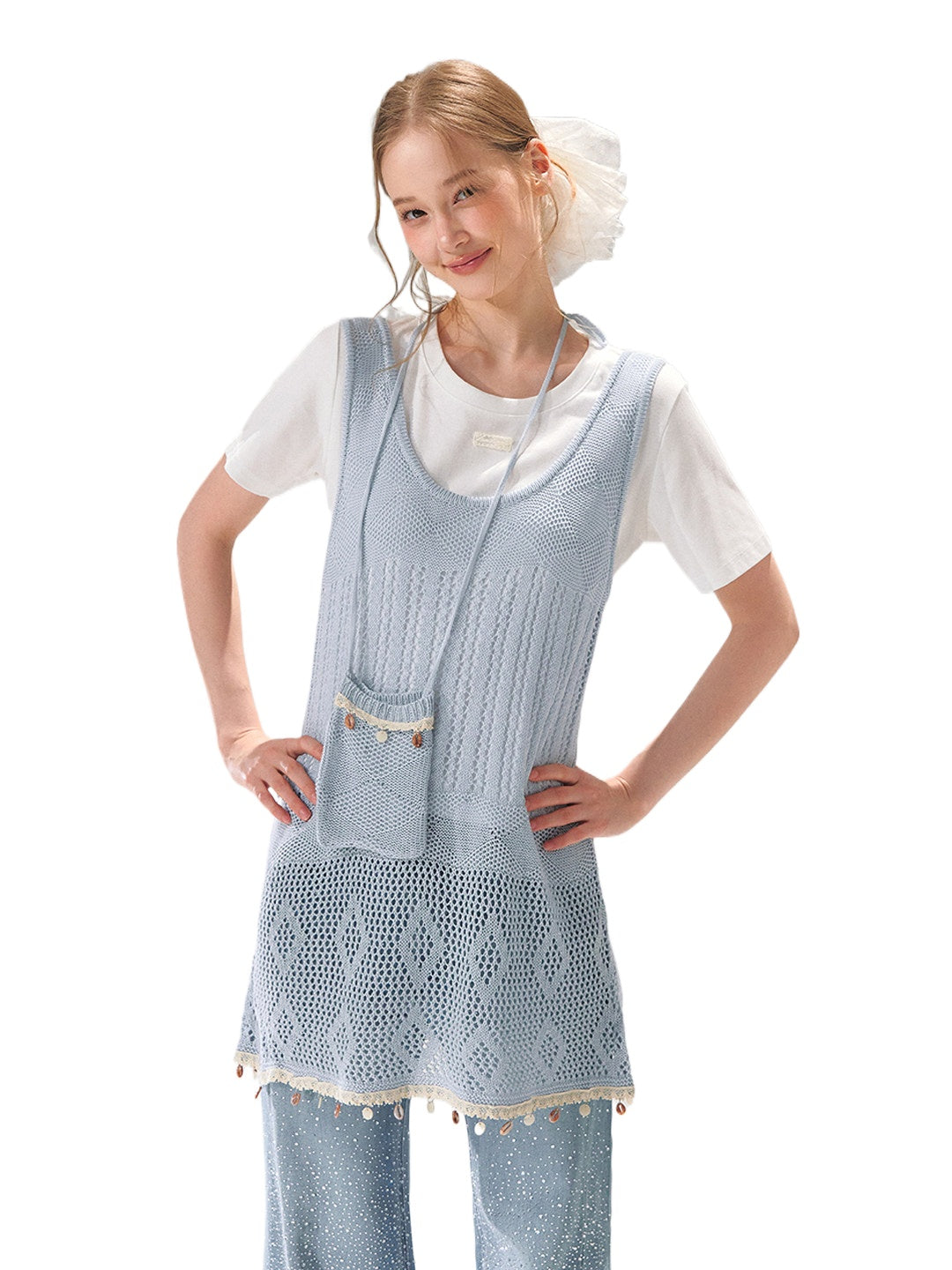 Shell Trim Knit Layered Set