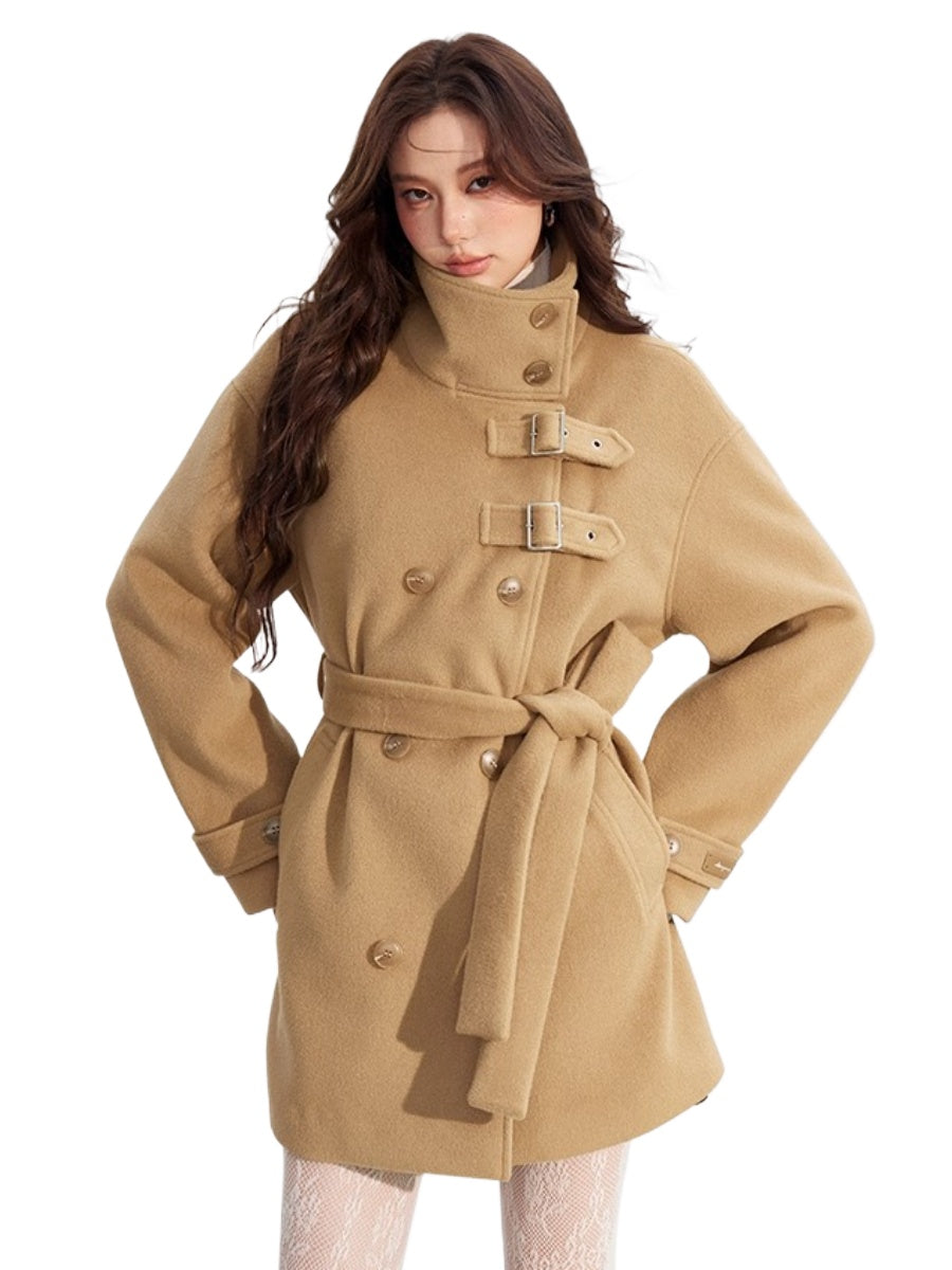 Camel Double-Breasted Wool Coat