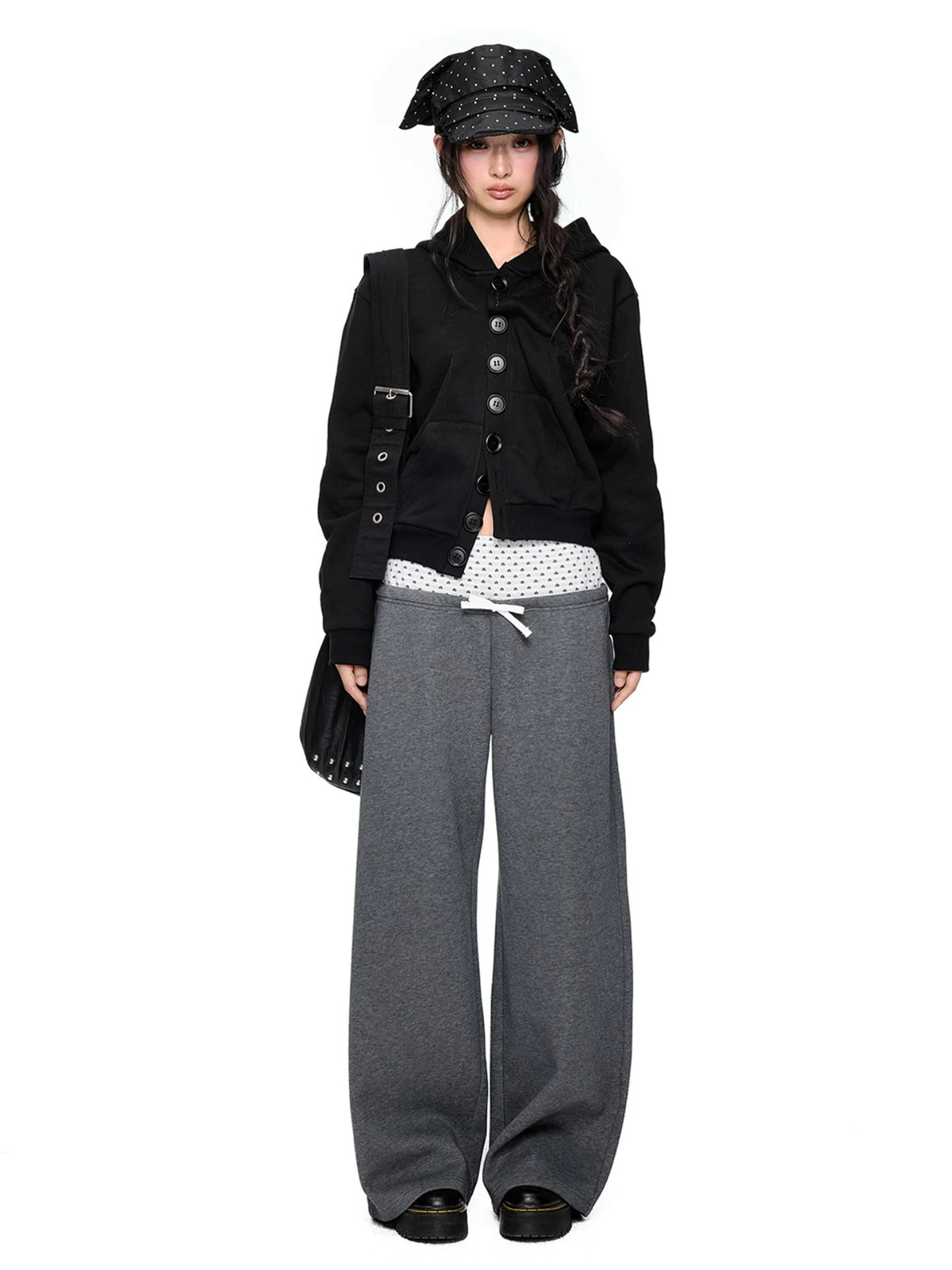 Button Embroidered Cropped Hoodie