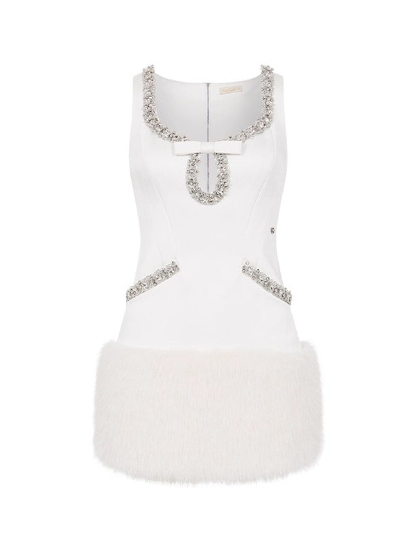 Sable Satin Straight Cut Eco-Fur Dress