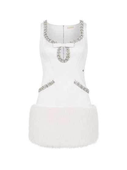 Sable Satin Straight Cut Eco-Fur Dress