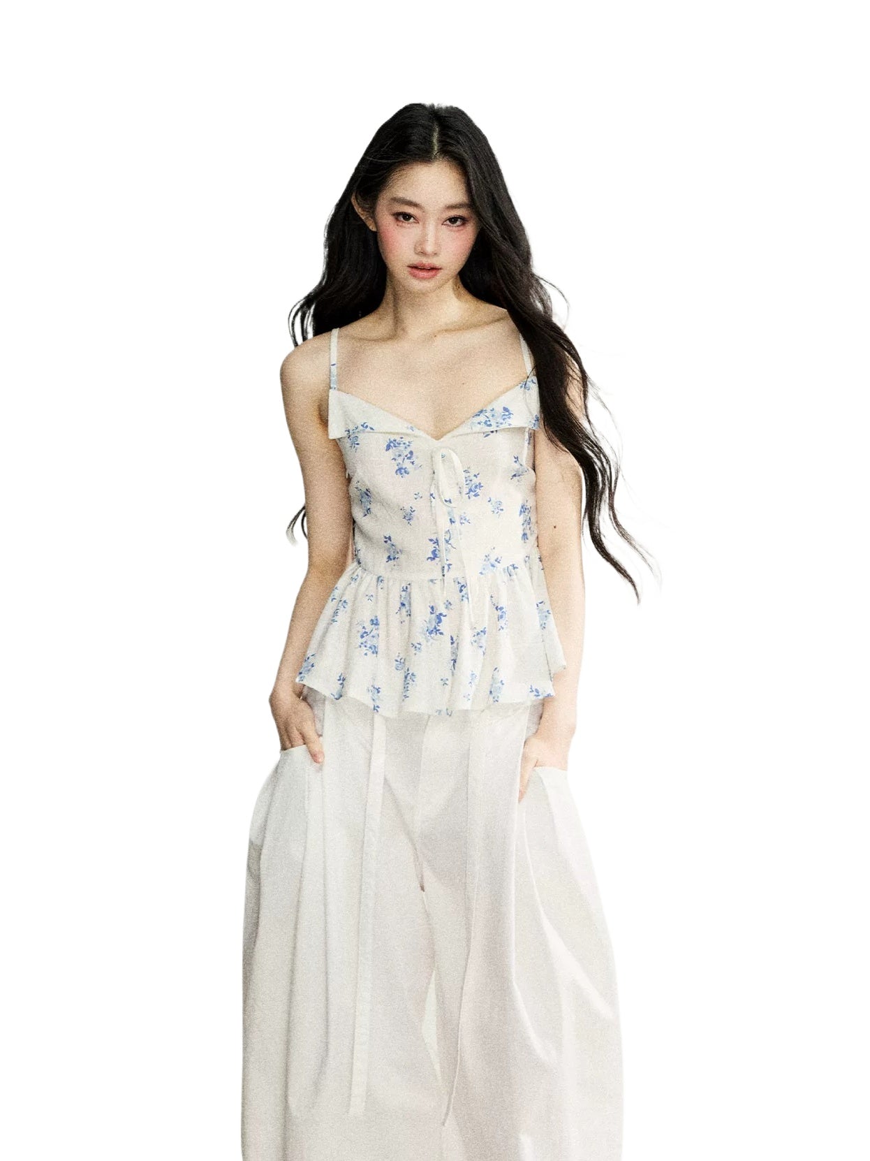 White Floral Tie Cami Top