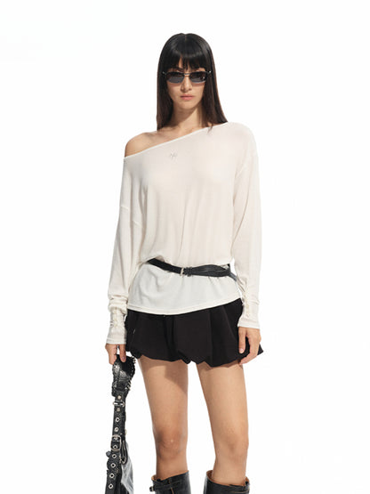 Asymmetric Shoulder Multi-way Wear Elastic T-Shirt