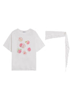 Fruit Print Lace-Trimmed Tie-Up T-shirt