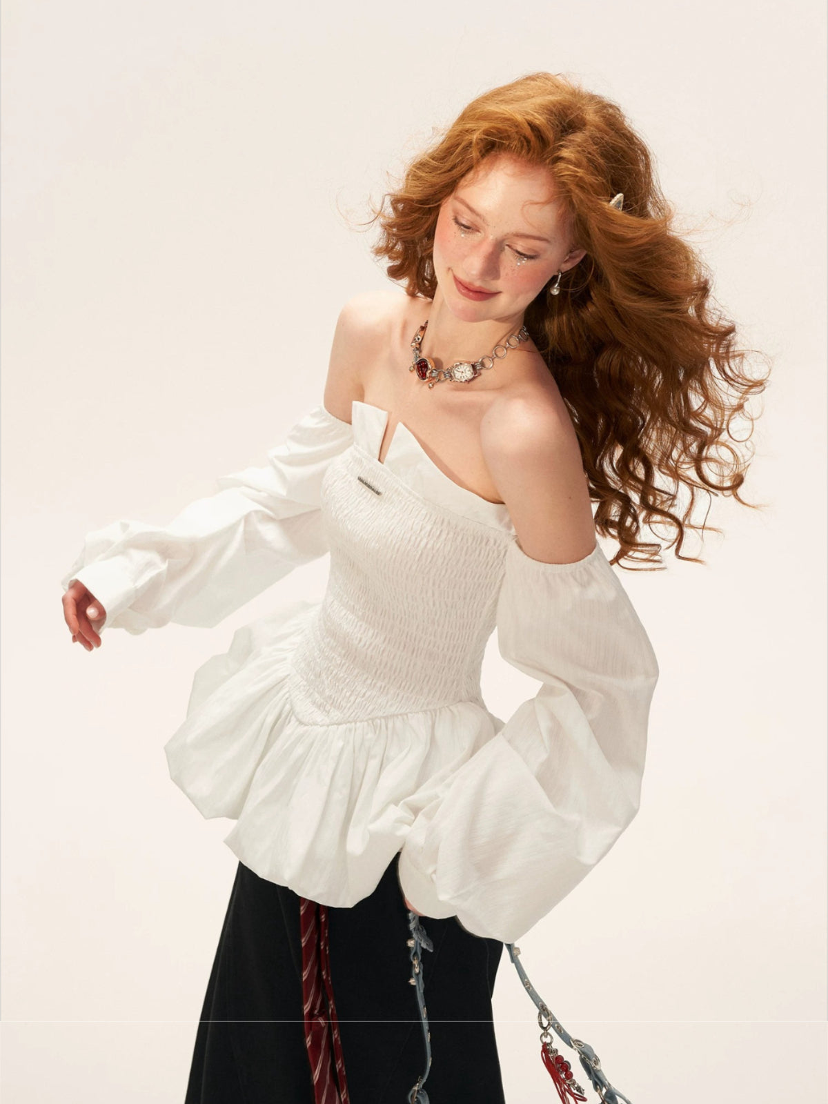 Striped Shirred Bustier Puff Sleeve Dress
