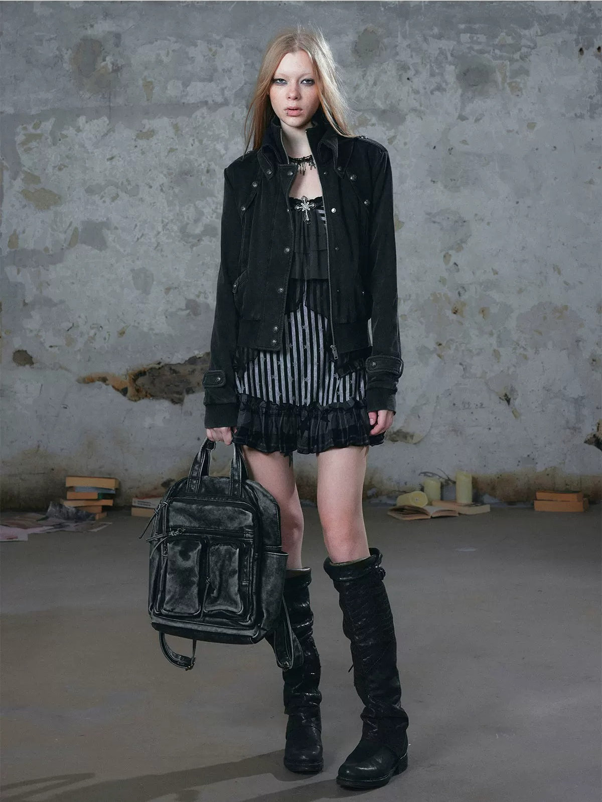 Washed Military Ribbed Crop Jacket
