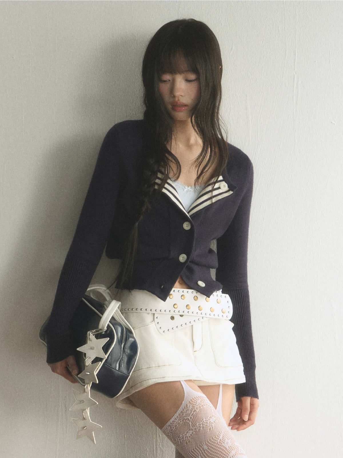 Blue Striped Knit Cardigan