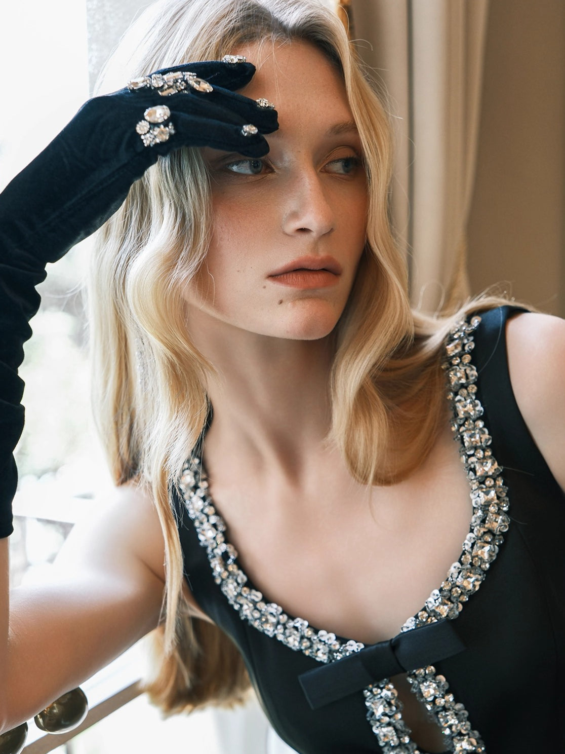 Sable Satin Straight Cut Eco-Fur Dress